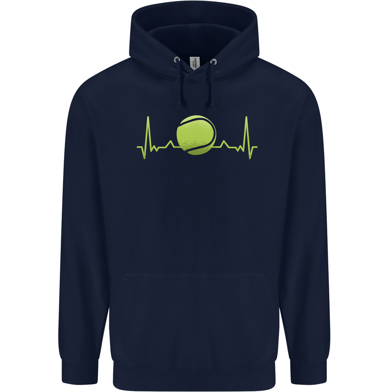 Tennis Player Pulse ECG Childrens Kids Hoodie Navy Blue