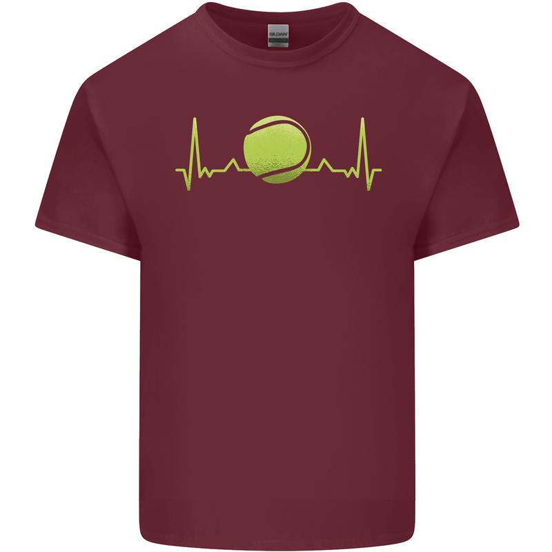 Tennis Player Pulse ECG Mens Cotton T-Shirt Tee Top Maroon