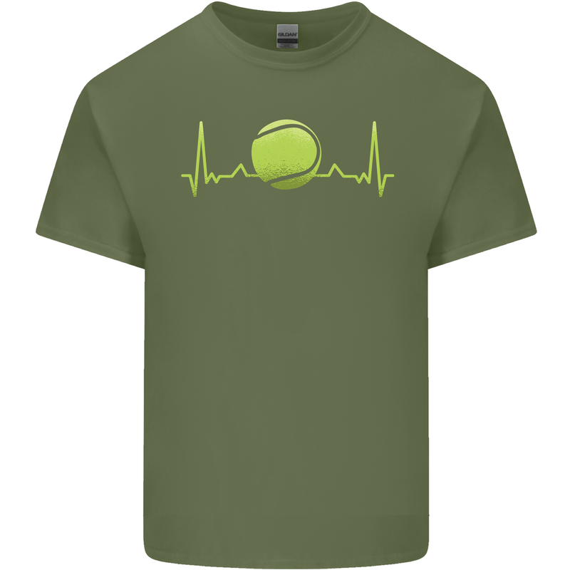 Tennis Player Pulse ECG Mens Cotton T-Shirt Tee Top Military Green