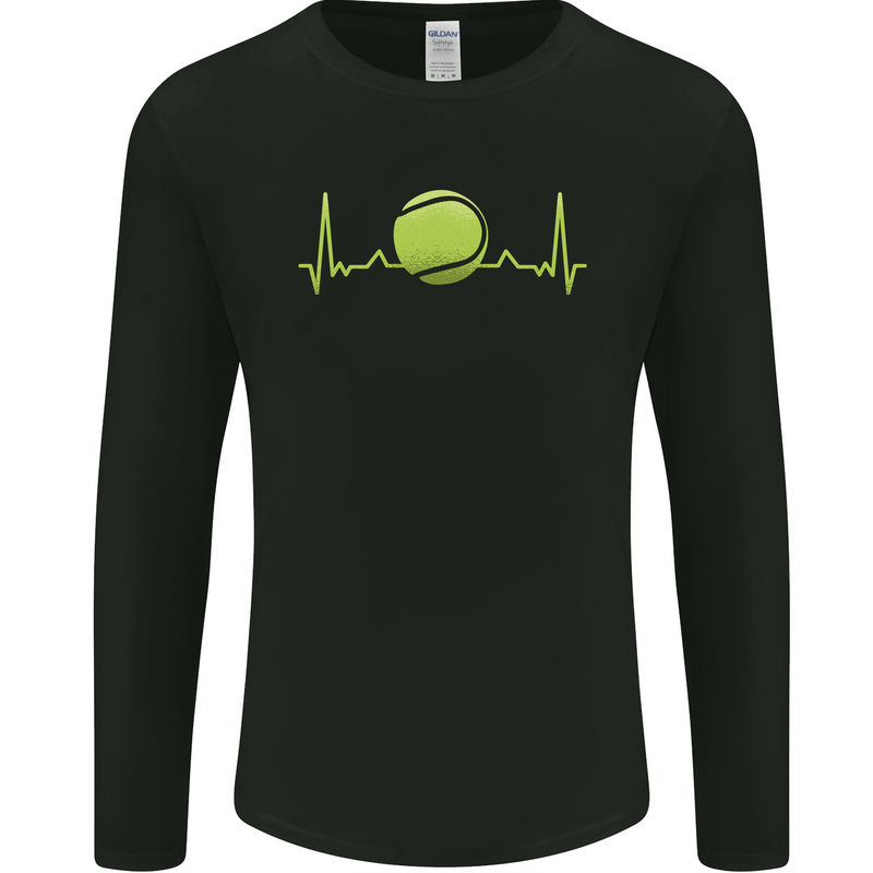Tennis Player Pulse ECG Mens Long Sleeve T-Shirt Black