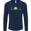 Tennis Player Pulse ECG Mens Long Sleeve T-Shirt Navy Blue
