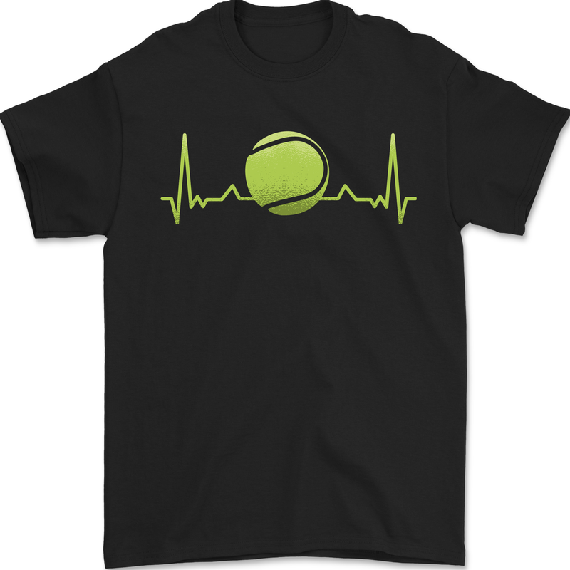 Tennis Player Pulse ECG Mens T-Shirt 100% Cotton Black
