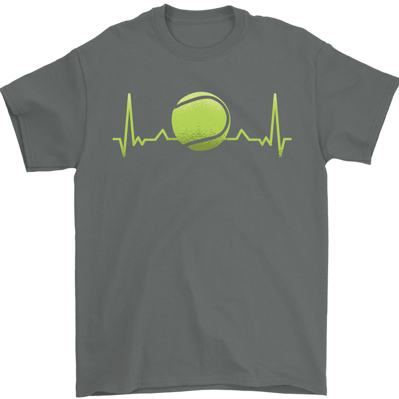 Tennis Player Pulse ECG Mens T-Shirt 100% Cotton Charcoal