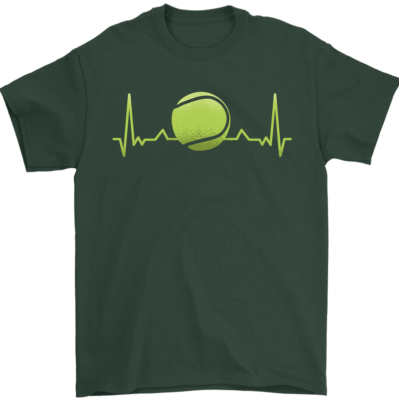 Tennis Player Pulse ECG Mens T-Shirt 100% Cotton Forest Green