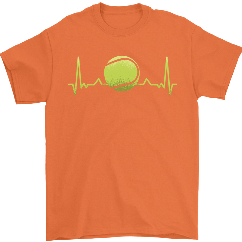 Tennis Player Pulse ECG Mens T-Shirt 100% Cotton Orange
