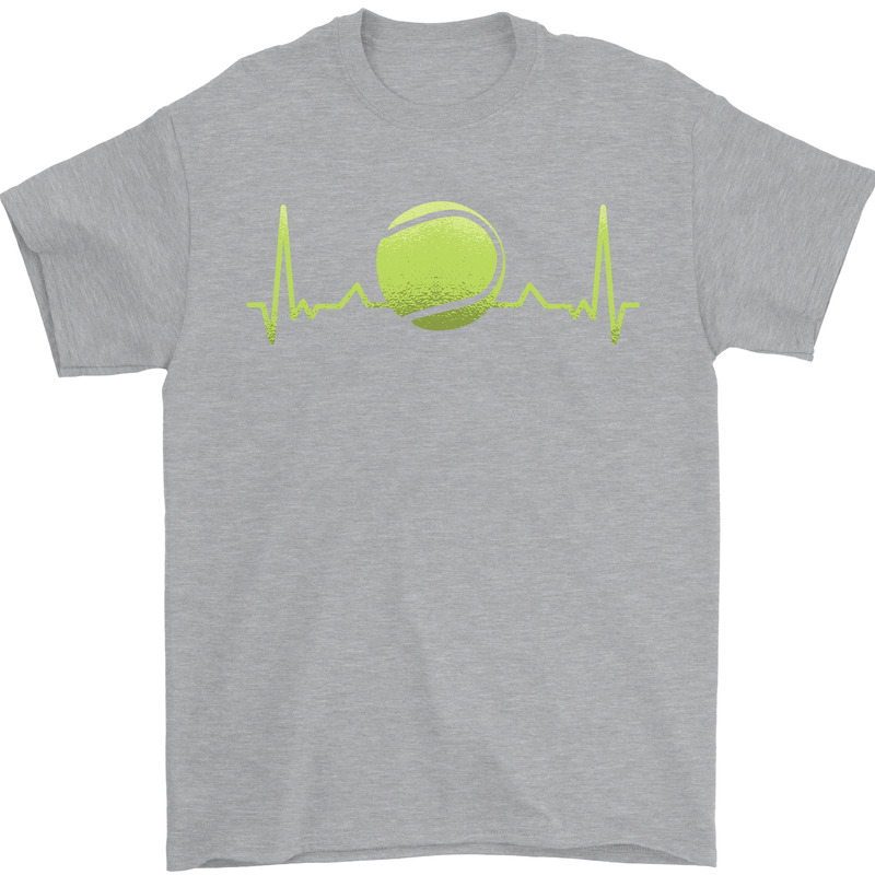 Tennis Player Pulse ECG Mens T-Shirt 100% Cotton Sports Grey