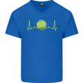 Tennis Player Pulse ECG Mens V-Neck Cotton T-Shirt Royal Blue