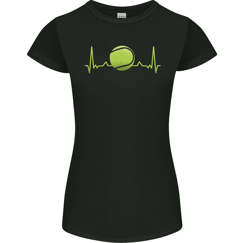 Tennis Player Pulse ECG Womens Petite Cut T-Shirt Black