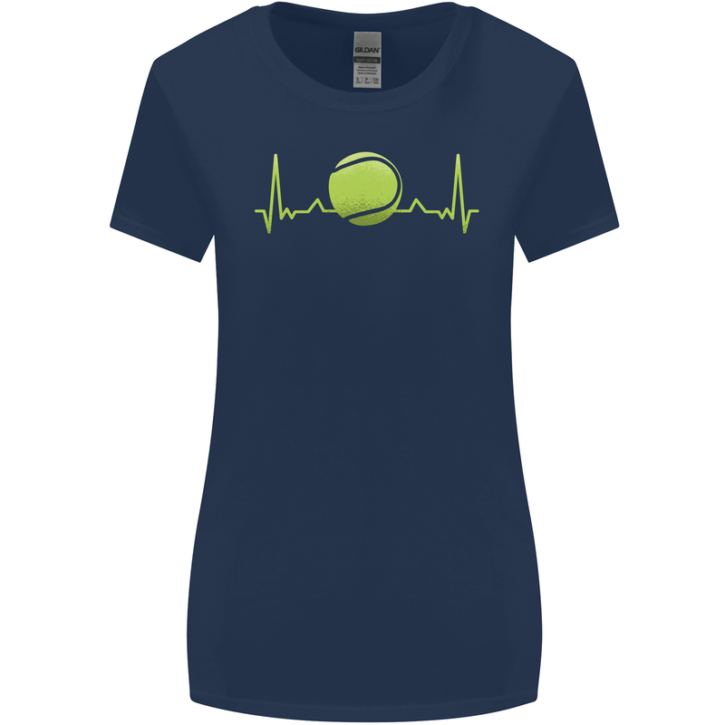 Tennis Player Pulse ECG Womens Wider Cut T-Shirt Navy Blue
