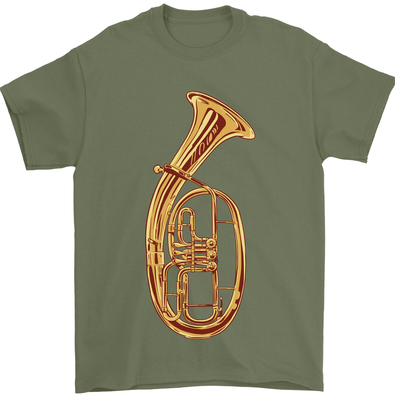 Tenorhorn Brass Musical Instrument Mens T-Shirt 100% Cotton Military Green