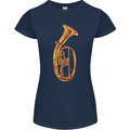 Tenorhorn Brass Musical Instrument Womens Petite Cut T-Shirt Navy Blue