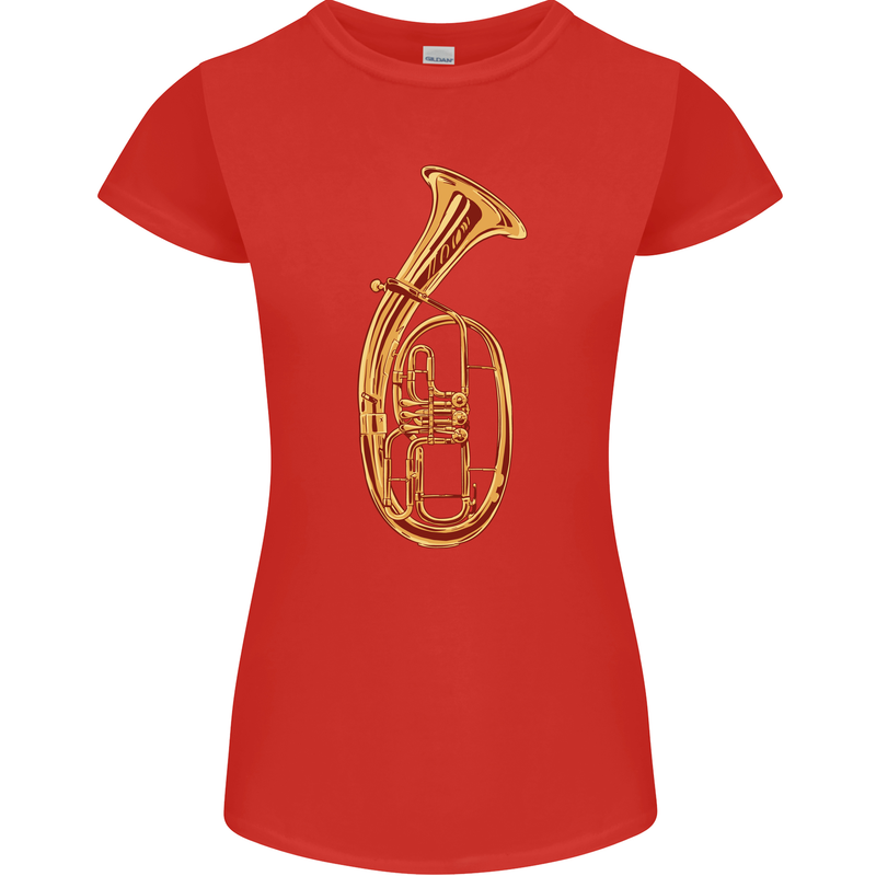 Tenorhorn Brass Musical Instrument Womens Petite Cut T-Shirt Red