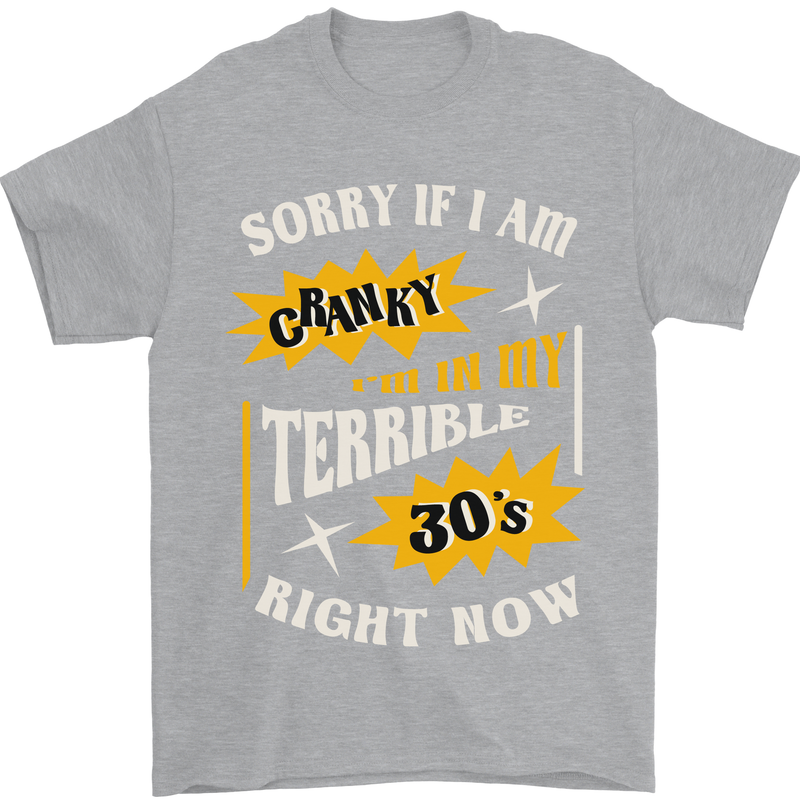 Terrible 30s Funny 30 Year Old Birthday Mens T-Shirt 100% Cotton Sports Grey
