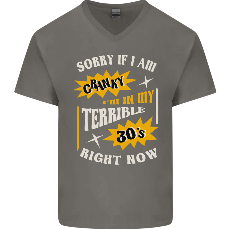 Terrible 30s Funny 30 Year Old Birthday Mens V-Neck Cotton T-Shirt Charcoal