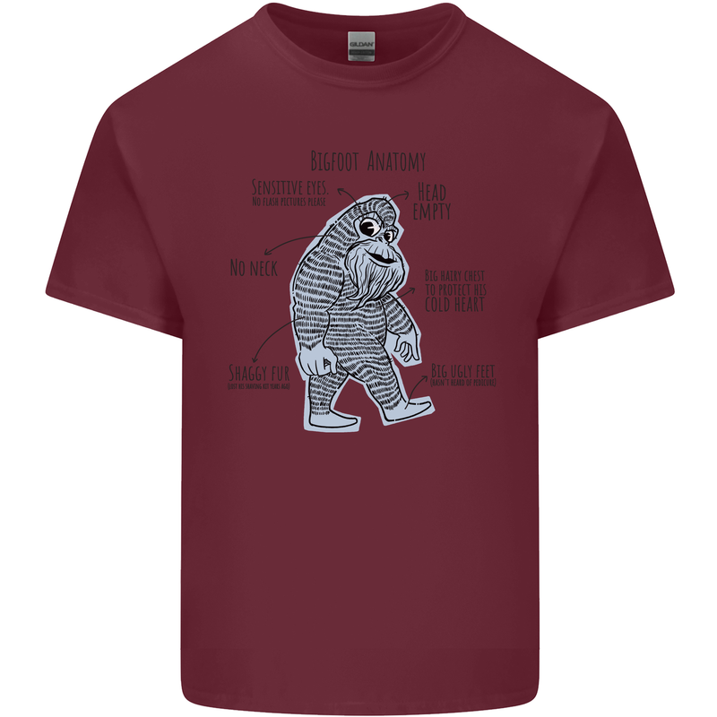 The Anatomy of Bigfoot Mens Cotton T-Shirt Tee Top Maroon