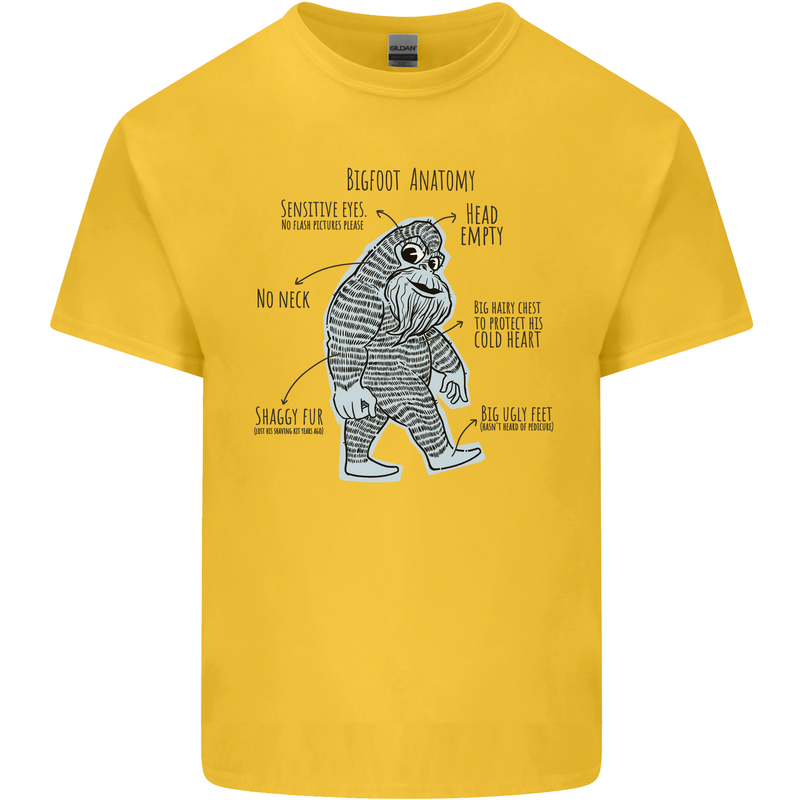 The Anatomy of Bigfoot Mens Cotton T-Shirt Tee Top Yellow
