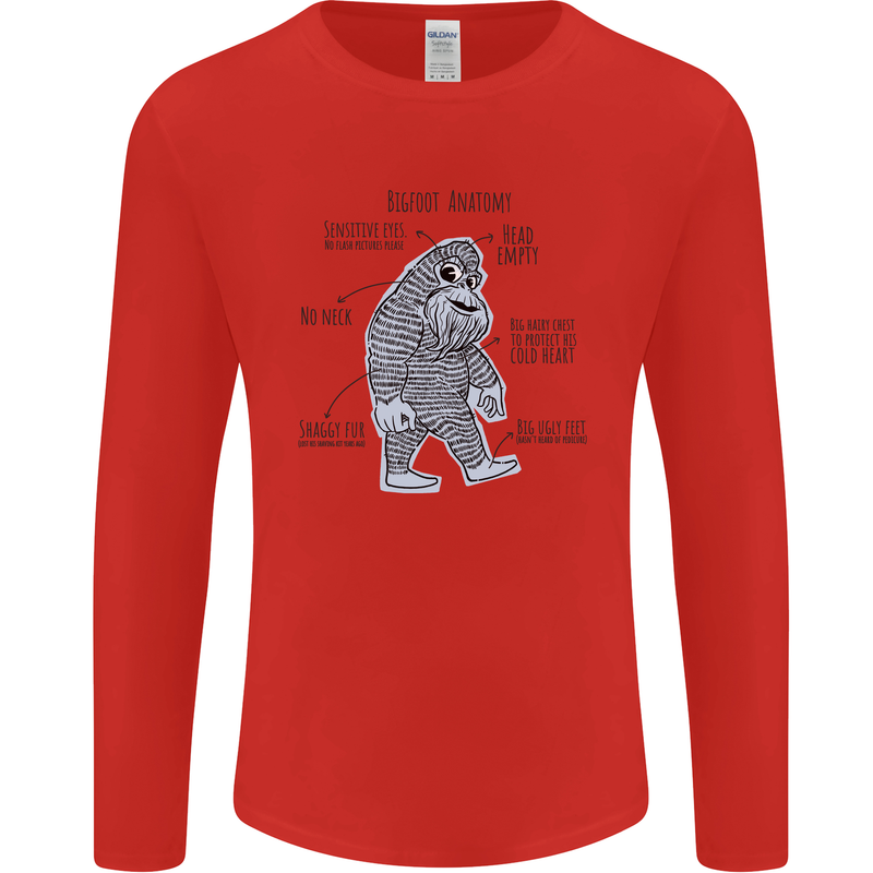 The Anatomy of Bigfoot Mens Long Sleeve T-Shirt Red