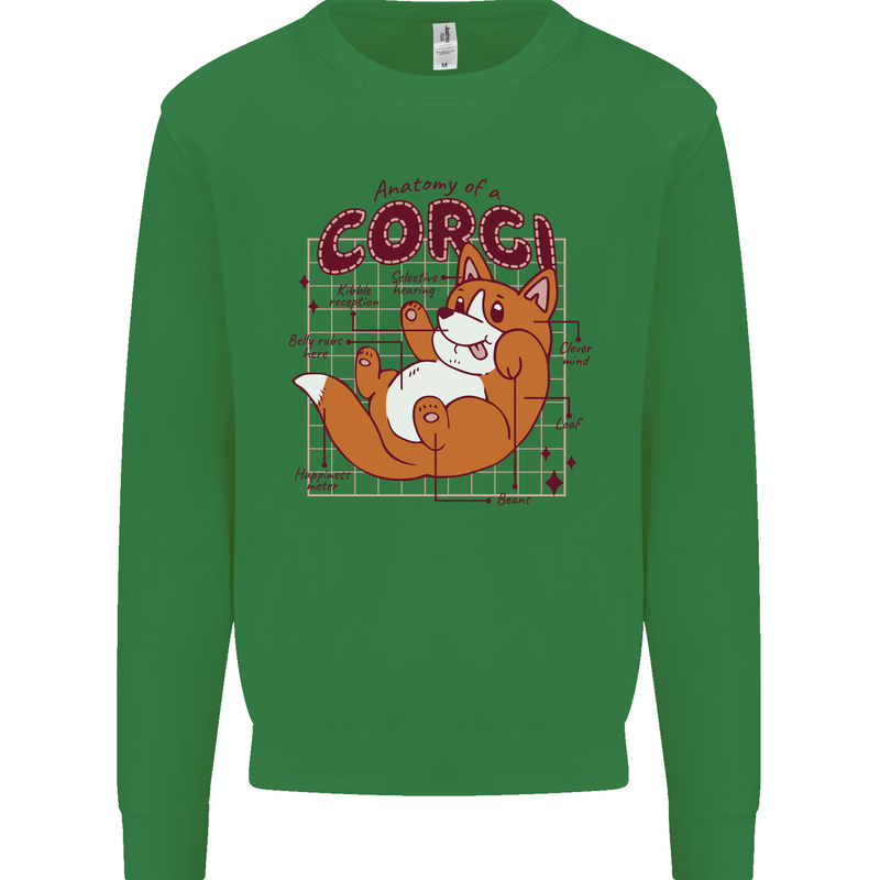 The Anatomy of a Corgi Dog Kids Sweatshirt Jumper Irish Green