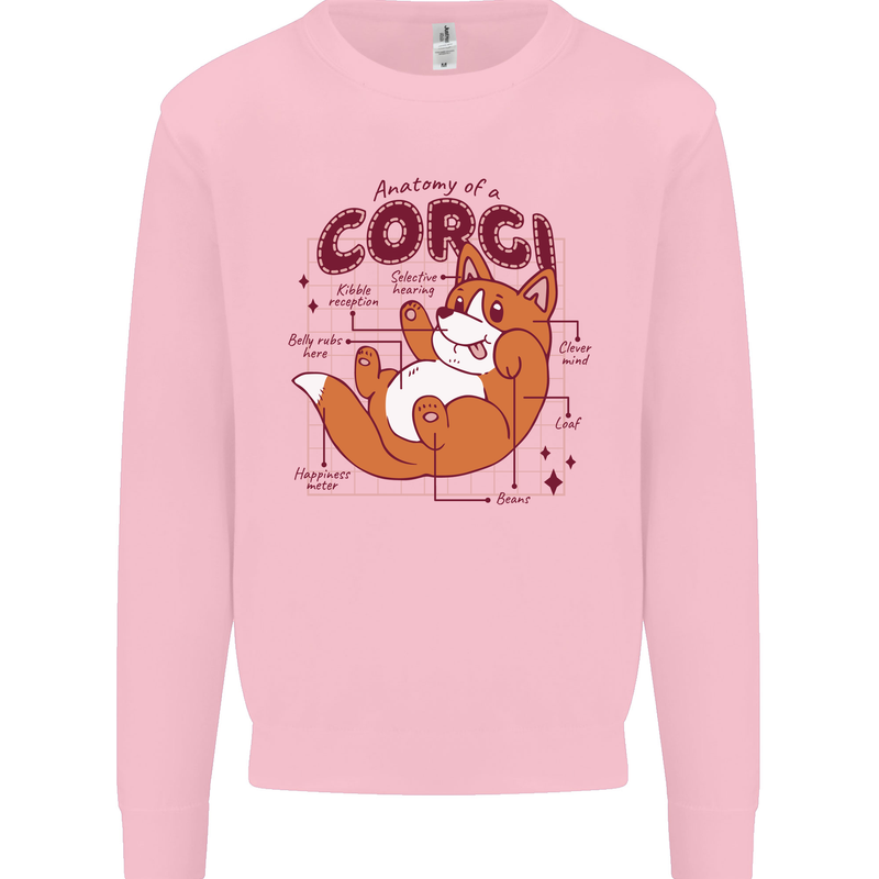 The Anatomy of a Corgi Dog Kids Sweatshirt Jumper Light Pink