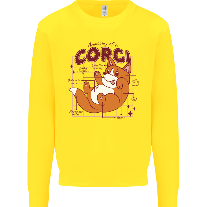 The Anatomy of a Corgi Dog Kids Sweatshirt Jumper Yellow