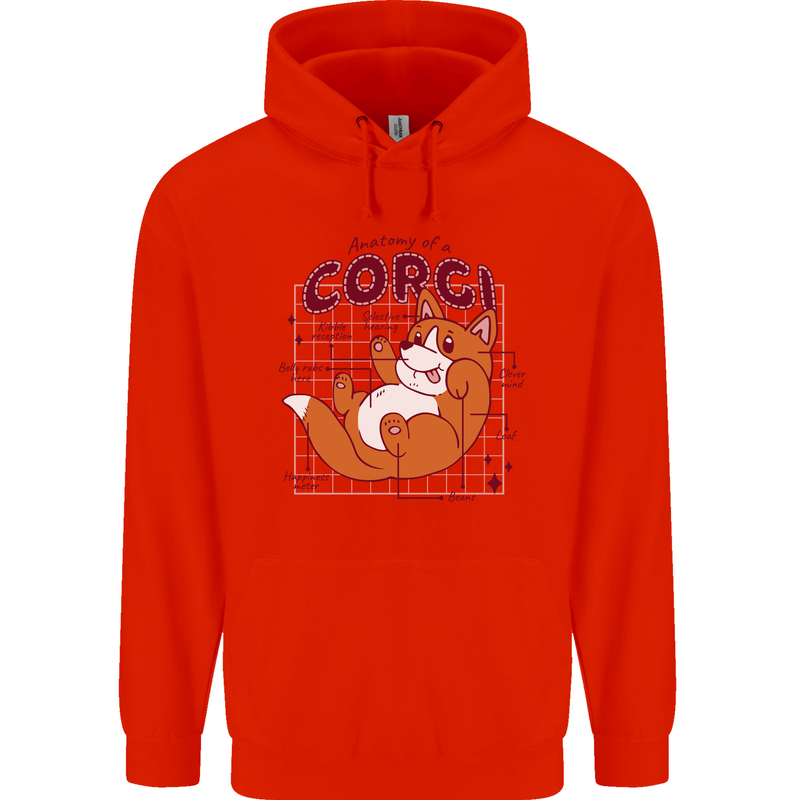 The Anatomy of a Corgi Dog Mens 80% Cotton Hoodie Bright Red