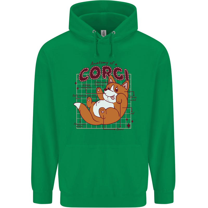 The Anatomy of a Corgi Dog Mens 80% Cotton Hoodie Irish Green
