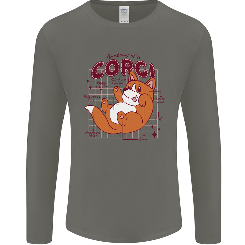The Anatomy of a Corgi Dog Mens Long Sleeve T-Shirt Charcoal