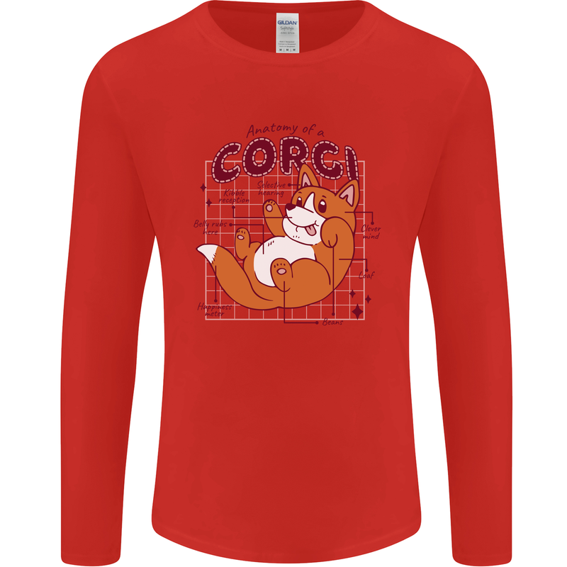 The Anatomy of a Corgi Dog Mens Long Sleeve T-Shirt Red
