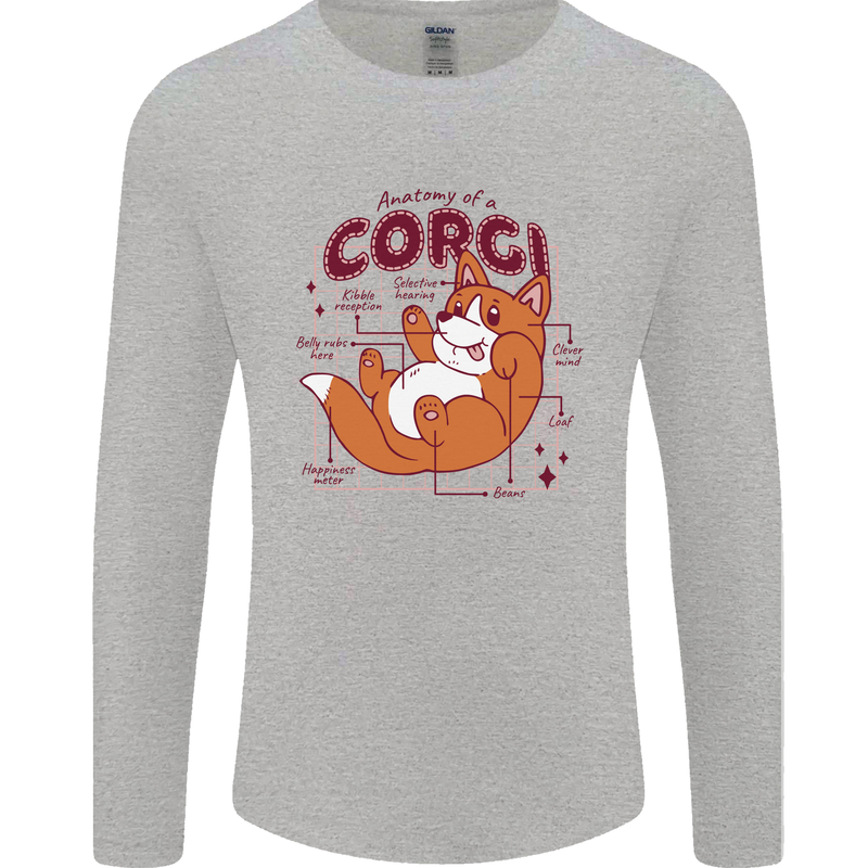 The Anatomy of a Corgi Dog Mens Long Sleeve T-Shirt Sports Grey