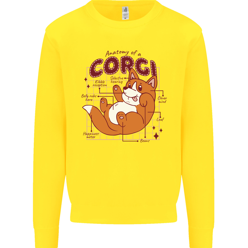 The Anatomy of a Corgi Dog Mens Sweatshirt Jumper Yellow
