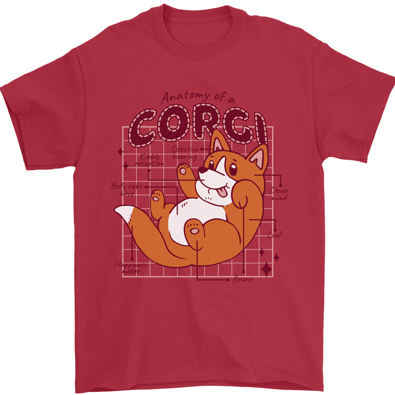 The Anatomy of a Corgi Dog Mens T-Shirt 100% Cotton Red