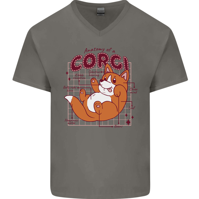 The Anatomy of a Corgi Dog Mens V-Neck Cotton T-Shirt Charcoal