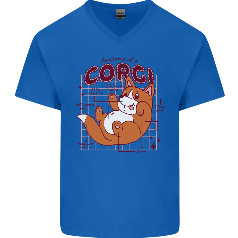 The Anatomy of a Corgi Dog Mens V-Neck Cotton T-Shirt Royal Blue