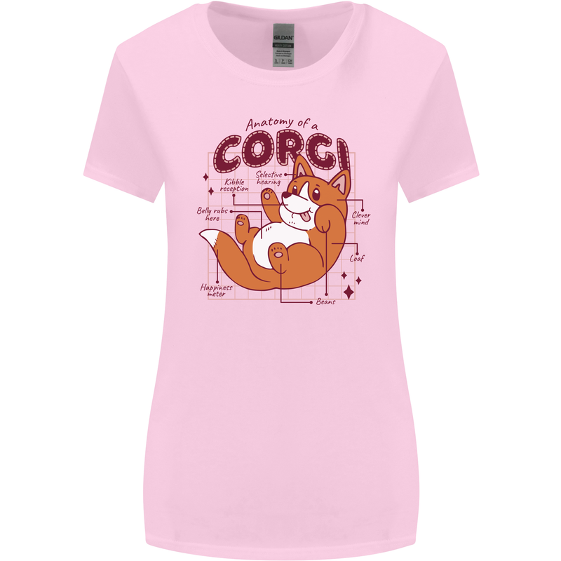 The Anatomy of a Corgi Dog Womens Wider Cut T-Shirt Light Pink
