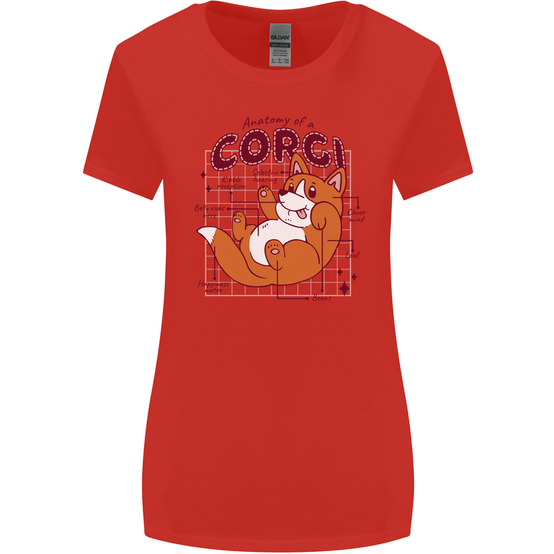 The Anatomy of a Corgi Dog Womens Wider Cut T-Shirt Red