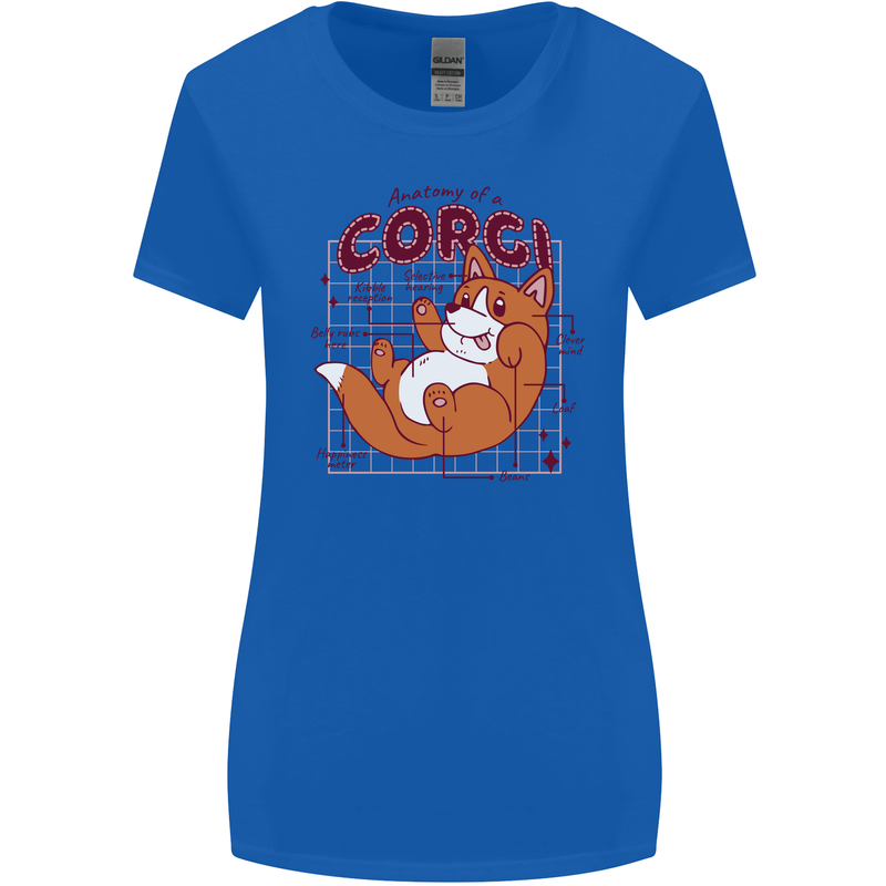 The Anatomy of a Corgi Dog Womens Wider Cut T-Shirt Royal Blue