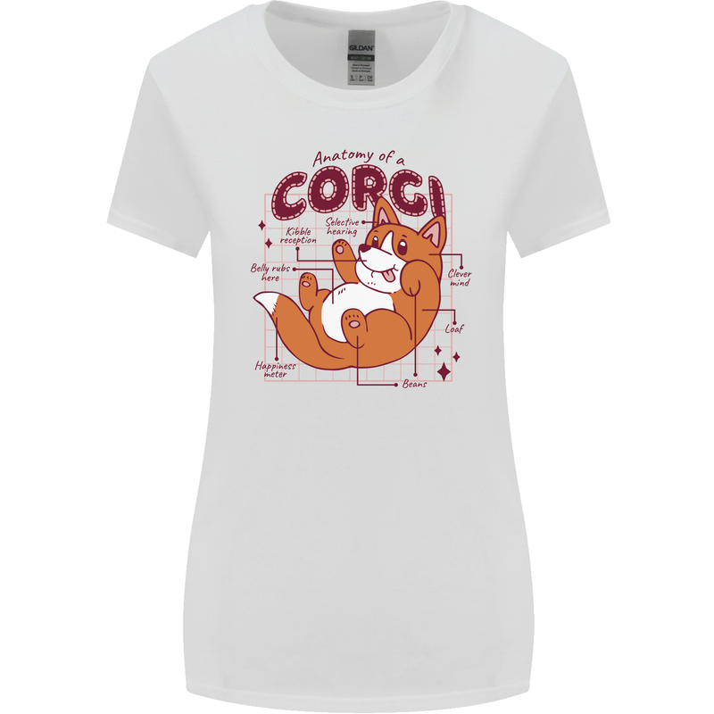 The Anatomy of a Corgi Dog Womens Wider Cut T-Shirt White