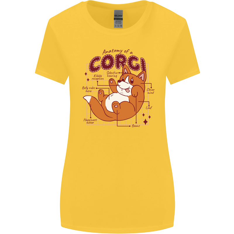The Anatomy of a Corgi Dog Womens Wider Cut T-Shirt Yellow