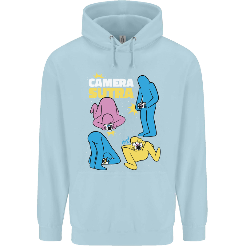 The Camera Sutra Funny Photography Photographer Childrens Kids Hoodie Light Blue