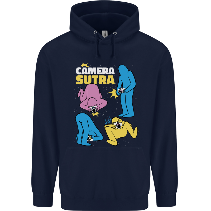 The Camera Sutra Funny Photography Photographer Childrens Kids Hoodie Navy Blue