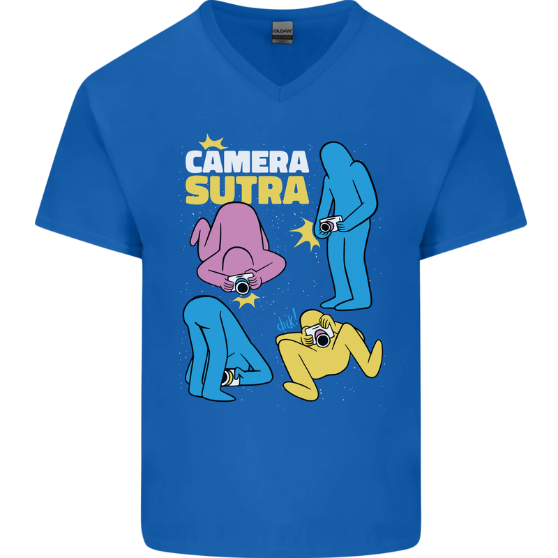 The Camera Sutra Funny Photography Photographer Mens V-Neck Cotton T-Shirt Royal Blue