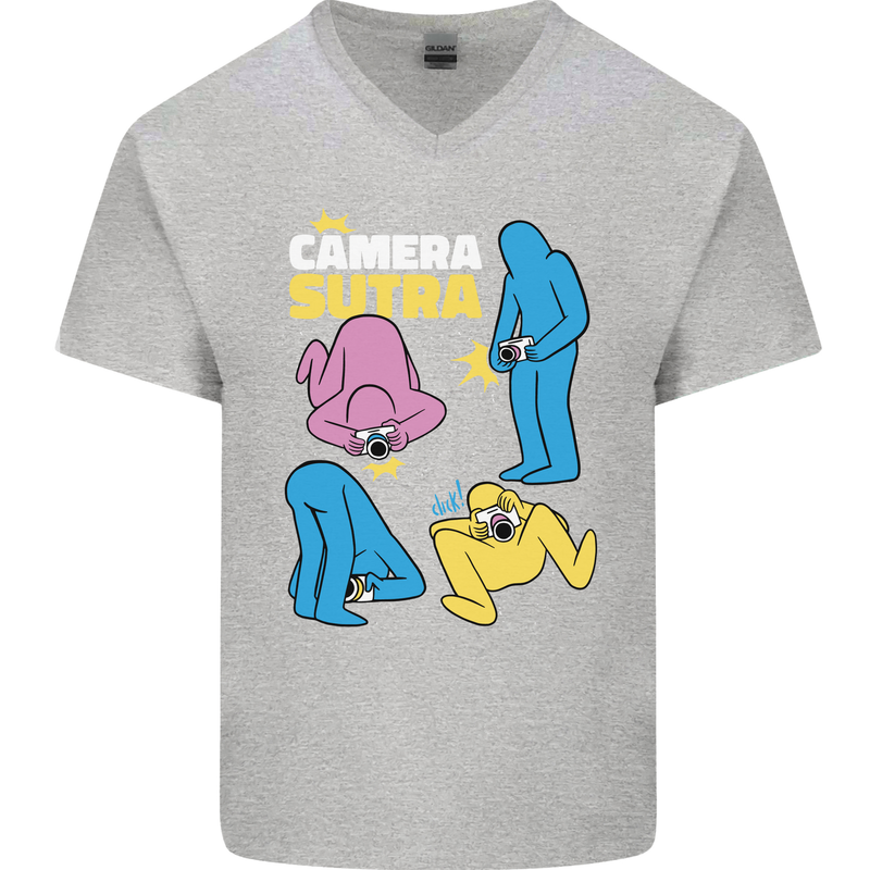 The Camera Sutra Funny Photography Photographer Mens V-Neck Cotton T-Shirt Sports Grey