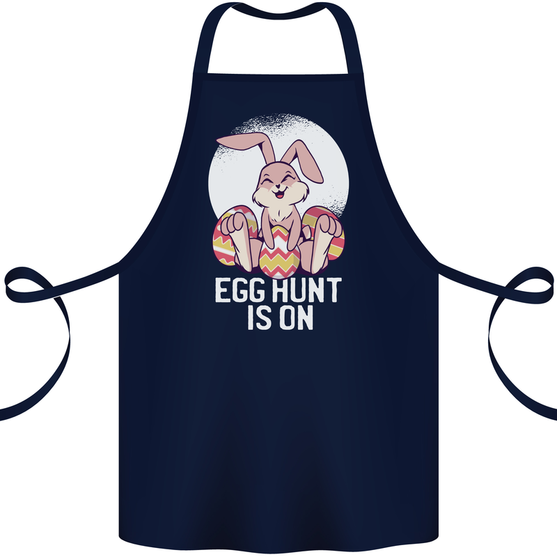 The Egg Hunt is on Funny Easter Rabbit Bunny Cotton Apron 100% Organic Navy Blue