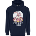 The Egg Hunt is on Funny Easter Rabbit Bunny Mens 80% Cotton Hoodie Navy Blue