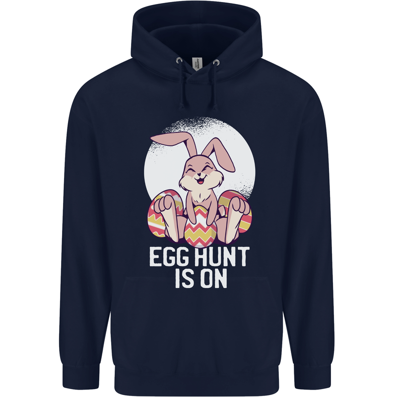 The Egg Hunt is on Funny Easter Rabbit Bunny Mens 80% Cotton Hoodie Navy Blue