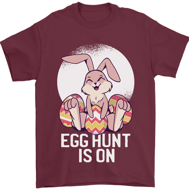 The Egg Hunt is on Funny Easter Rabbit Bunny Mens T-Shirt 100% Cotton Maroon