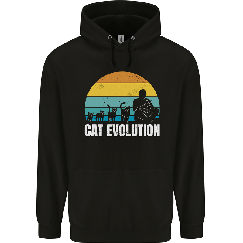 The Evolution of Cats Funny Crazy Lady Man Childrens Kids Hoodie Black