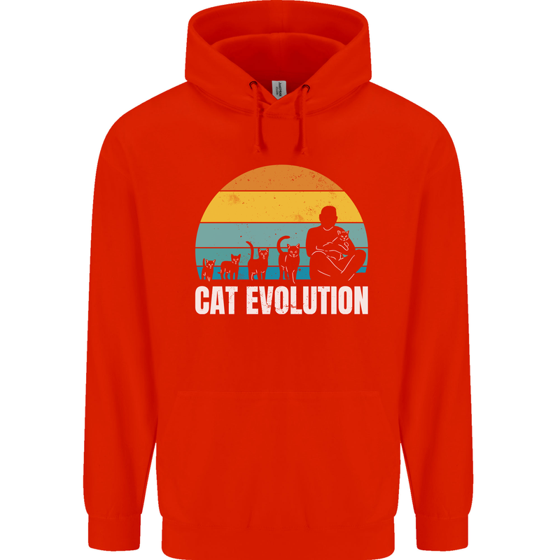 The Evolution of Cats Funny Crazy Lady Man Childrens Kids Hoodie Bright Red