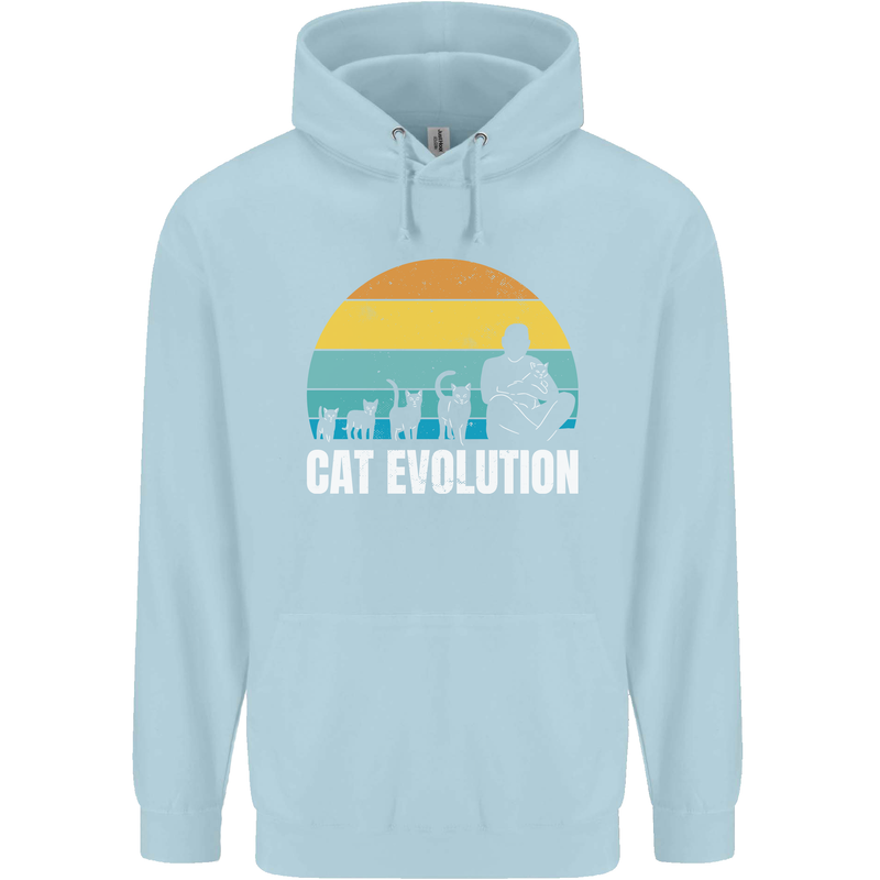 The Evolution of Cats Funny Crazy Lady Man Childrens Kids Hoodie Light Blue