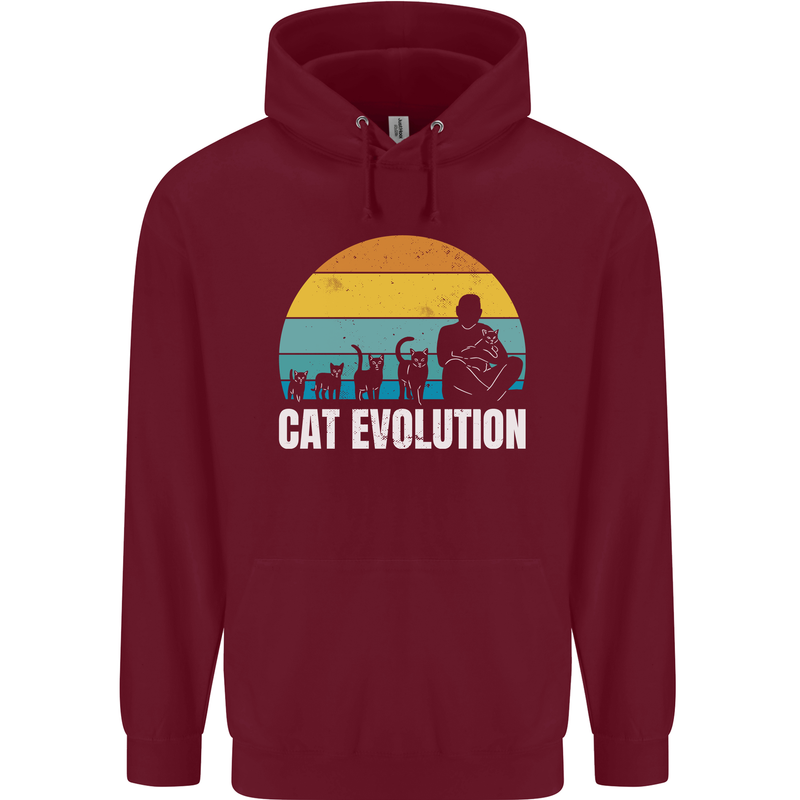 The Evolution of Cats Funny Crazy Lady Man Childrens Kids Hoodie Maroon